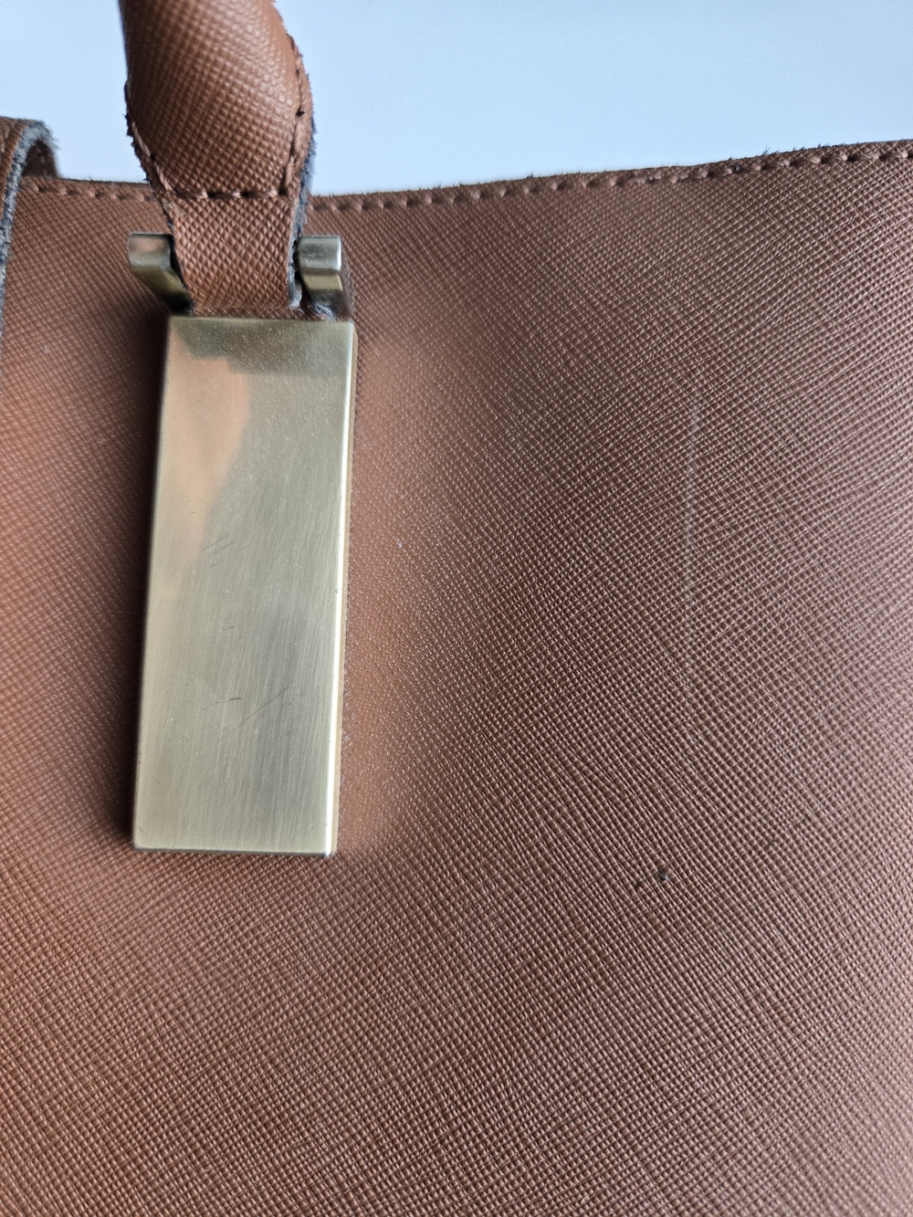 Calvin Klein Cognac Saffiano Leather Convertible Satchel Tote Bag - Picture 7 of 16